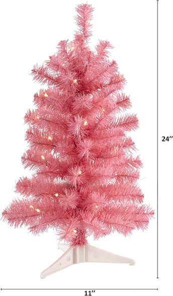 Nearly Natural 2ft. Pink Artificial Christmas Tree with 35 LED Lights and 72 Bendable Branches